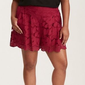 Torrid Red Floral Lace Shorts